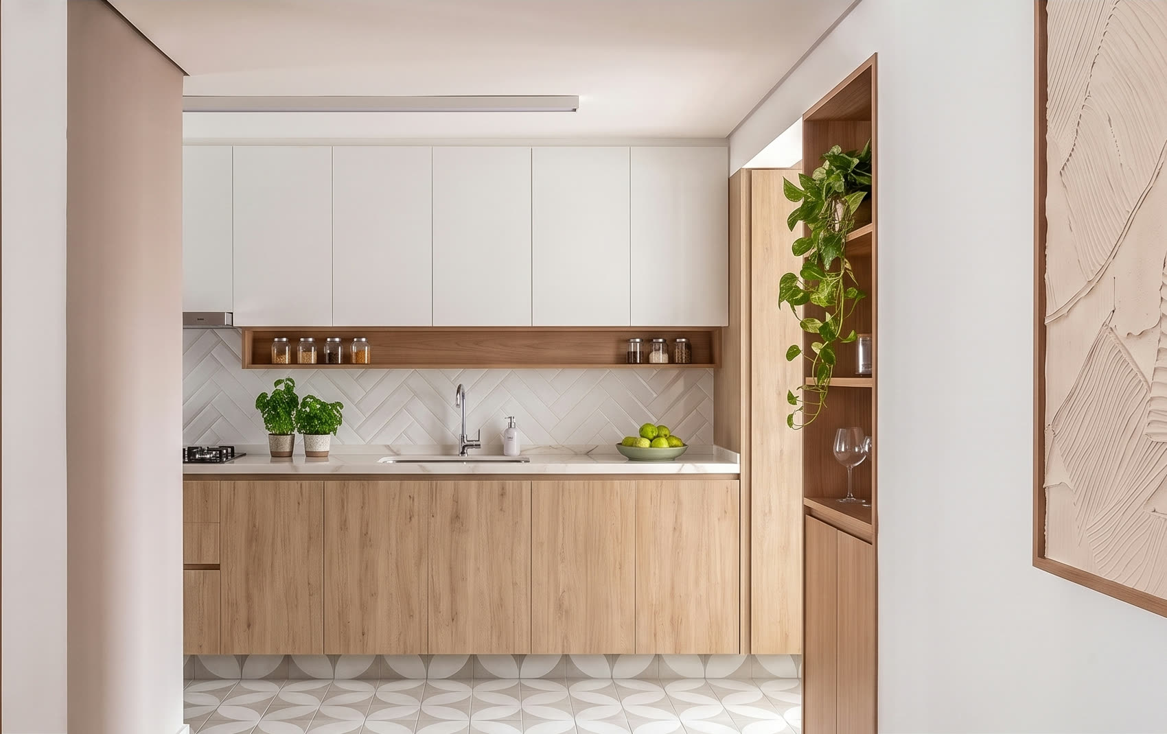 Cocina cajú con revestimiento en espiga