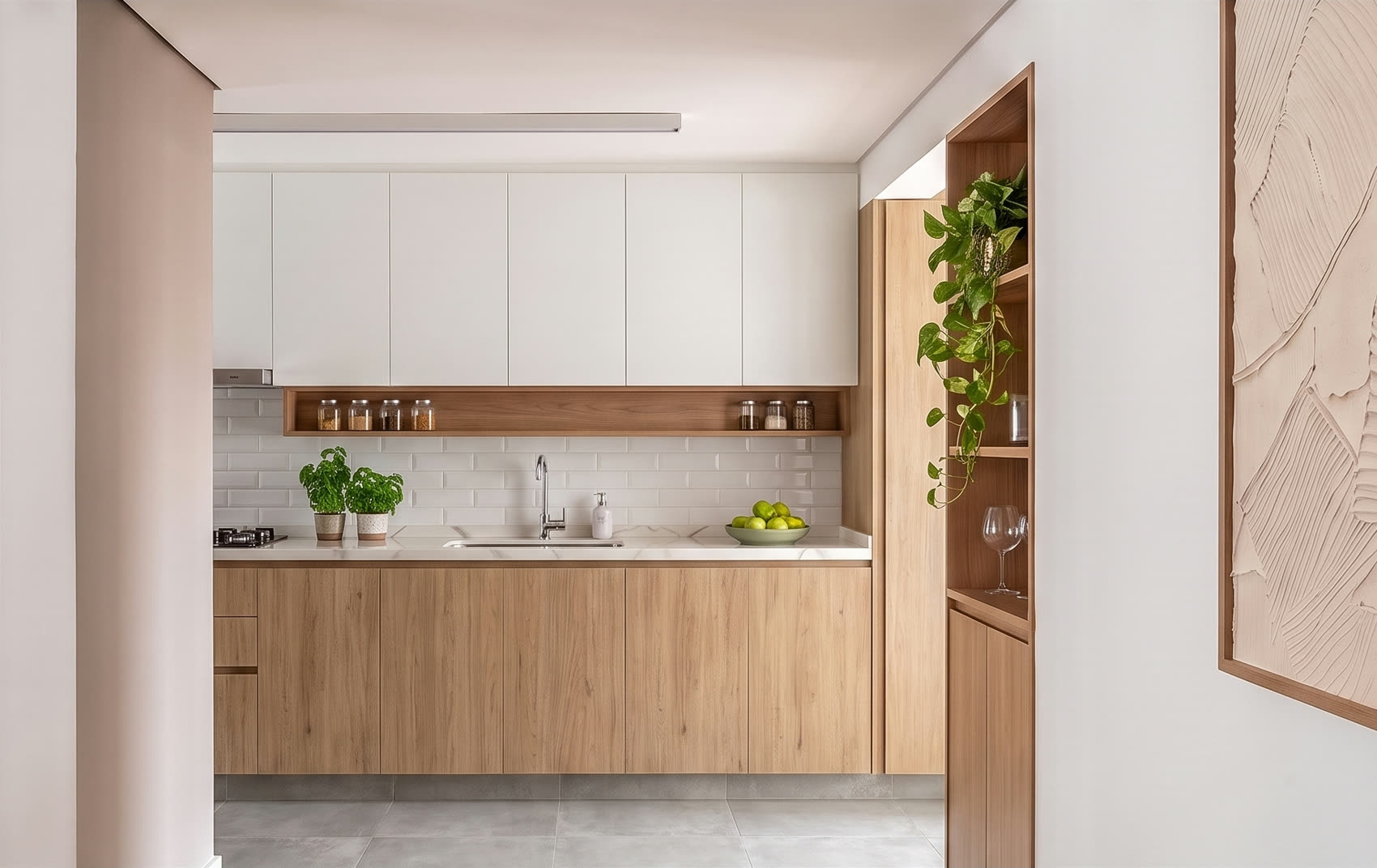 Cocina cajú con revestimiento trabado